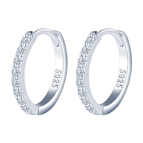 MOOFUN 12mm Solide Creolen Silber 925 Ohrring Damen Ohrringe mit Kleinen Zirkonia Ohringe Silber Ohrschmuck für Mama Beste Freundin Teenager Mädchen Oma Schwester Frauen Geschenk Geburtstagsgeschenk von MOOFUN