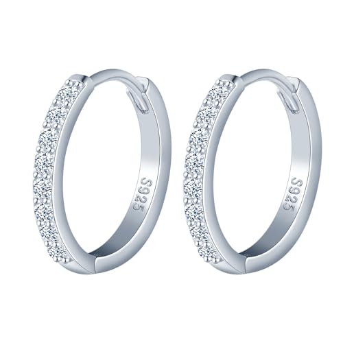 MOOFUN Ohrringe Silber 925 Creolen Groß 14mm Ohrring Solide Damen Ohrringe Kleinen Zirkonia Ohringe Silber Ohrschmuck für Mama Freundin Teenager Mädchen Schwester Frauen Geschenk Geburtstagsgeschenk von MOOFUN