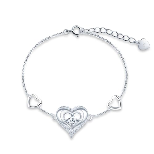 MOOFUN Silber Armband Herz Armkette Damen Armreif 925 Silber Armbänder mit Zirkon Charm Armband für Mama Beste Freundin Teenager Mädchen Oma Schwester Frauen Hochzeit Geschenk Geburtstagsgeschenk von MOOFUN