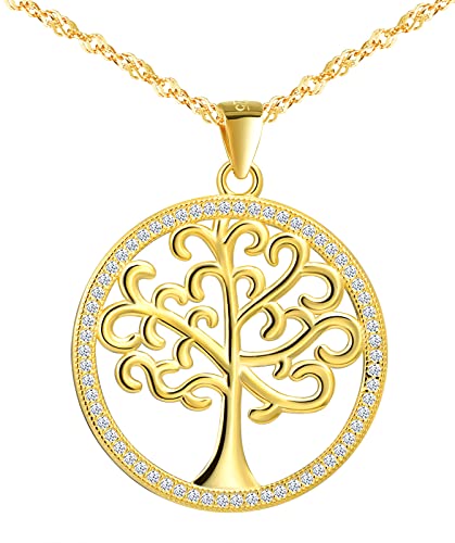 MOOFUN Zirkonia Baum des Leben Gold Halskette 925 Sterling Silber Damen Schmuck Kette mit Anhänger Edle Verpackung Geschenke für Frauen Freundin Mädchen Mama Geburtstag Weihnachtstag Valentinstag von MOOFUN