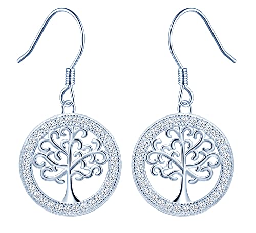 MOOFUN Zirkonia Baum des Leben Silber Ohrringe 925 Sterling Silber Hängend Ohrhänger Damen Schmuck Ohrring Edle Verpackung Geschenke für Sie Frauen Freundin Mama Geburtstag Weihnachtstag Valentinstag von MOOFUN