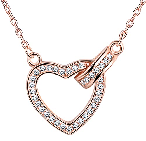 MOOFUN Damen Kette 925 Sterling Silber Zirkonia Herz Anhänger Halskette Verstellbare Kette Rosegold Schmuck Verpackung Geschenke für Sie Frau Frauen Freundin Mama Mädchen Weihnachten Valentinstag von MOOFUN