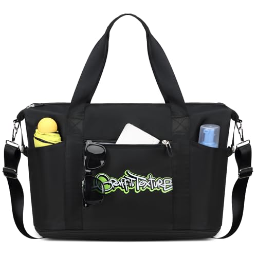 MOONBABY Reisetasche, erweiterbar, für Damen, Wochenendtasche mit Gepäckgurt, modische Reisetasche, Sporttasche für Herren, Schwarz, Einheitsgröße von MOONBABY