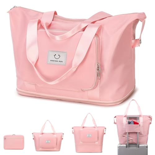 MOONBABY Sporttasche für Frauen, Duffle-Tragetaschen, erweiterbare Workout-Tasche für Reisen, Sport, Schwimmen, Tanzen, Outdoor, Pink, Einheitsgröße von MOONBABY