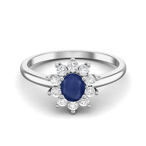 0,94 ct Oval Blauer Saphir Halo Art Deco Solitaire-Versprechen Verlobungsfrauen läuten ein 925er Sterling Silber, Sterlingsilber, 54 von MOONEYE