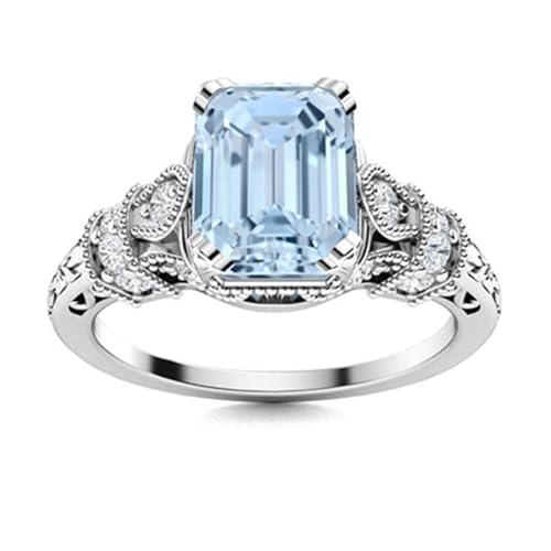 1,25 ctw Achteckform Aquamarin-Edelstein 925 Sterling Silber Solitär Art Deco Damen Verlobungsring Sterlingsilber, 49 von MOONEYE