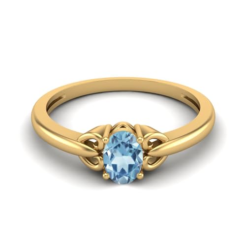 6X4MM ovale Form Aquamarin Edelstein 925 Sterling Silber Solitär-Verlobungsring für Frauen Gold Vermeil, 51 von MOONEYE