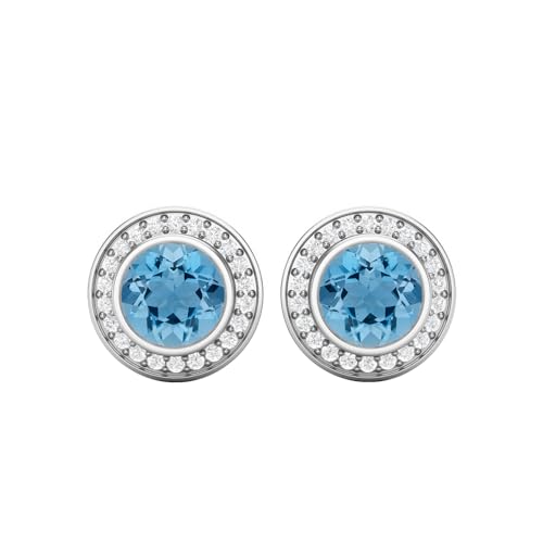 7mm runde Schweizer Blautopas 925 Sterling Silber Solitär minimalistische zarte Lünette Set Damen Ohrstecker, Sterling Silber von MOONEYE