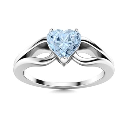 MOONEYE 0,75 ctw herzförmiger Aquamarin 925 Sterling Silber Solitär-Ring mit geteiltem Schaft für Damen Sterlingsilber, 60 von MOONEYE