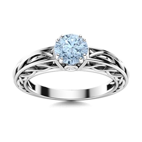 MOONEYE 0,75 ctw runde Form Aquamarin Edelstein 925 Sterling Silber Keltischer Design Solitär Damen Ring Sterlingsilber, 61 von MOONEYE