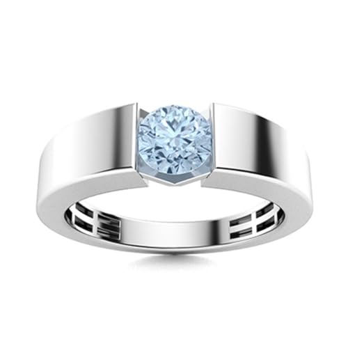 MOONEYE 0,75 ctw runde Form Aquamarin-Edelstein 925er Sterling Silber Solitaire-Spannungseinstellung Damenring Sterlingsilber, 65 von MOONEYE