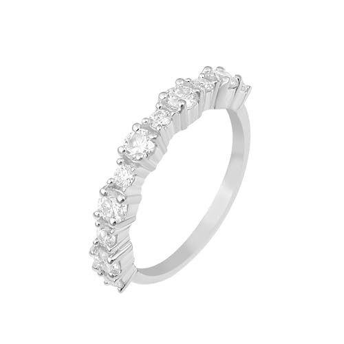 MOONEYE 0,80 ctw runde Form Moissanit-Diamant 925er Sterling Silber Halbe Ewigkeit Frauen Stapelbarer Ring Sterlingsilber, 50 von MOONEYE