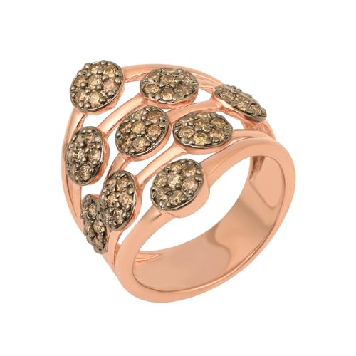 MOONEYE 1,26 ctw natürlicher Champagner-Diamant-Cocktail-Cluster-Ring, Ehering aus Roségold-Vermeil über Sterlingsilber für Frauen, 60 von MOONEYE