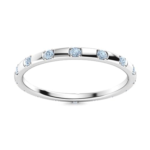 MOONEYE 2mm runder Aquamarin 925er Sterling Silber Minimalistischer stapelbarer Versprechensring für Frauen Sterlingsilber, 52 von MOONEYE