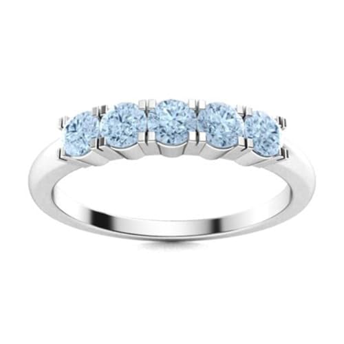 MOONEYE 4mm runder Aquamarin-Edelstein 925er Sterling Silber Fünf-Stein-Damen-Ewigkeits-Stapelring Sterlingsilber, 59 von MOONEYE