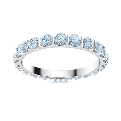 MOONEYE 4mm runder Aquamarin-Edelstein 925er Sterling Silber Stapelbarer Ewigkeitsring für Damen Sterlingsilber, 57 von MOONEYE