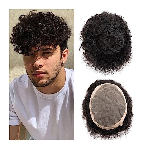 Haar Toupet Männer Afro-gelocktes Toupet for Männer, menschliches Haarsystem, feines Mono- und NPU-Toupet for Männer mit dünner Haut, indisches Remy-Haar, 15,2 cm, wassergelocktes Männer-Haarteil Herr von MOOWI