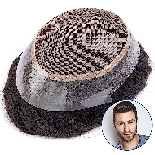 Haar Toupet Männer Herren-Haareinheiten, französische Spitze in der Mitte, mit 2,5 cm transparentem Poly-Toupet, Echthaar-Ersatzsystem, atmungsaktives Herren-Haarteil Herren-Toupet (Color : 30mm Wave von MOOWI