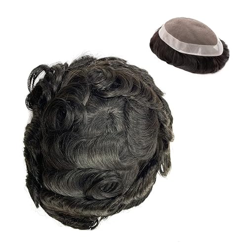 Haar Toupet Männer Herren-Toupet, 6 Zoll, indisches Echthaar-Ersatzsystem, feine Mono-NPU-Basis, 30 mm Wellen-Toupet, Herren-Kapillarprothesen-Haarteil Herren-Toupet (Color : 30mm Wave Toupee 1B10 12 von MOOWI