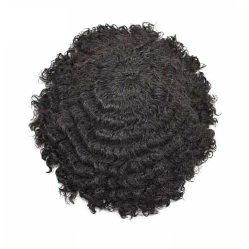 Haar Toupet Männer Herren-Toupet, Afro-Locken, Herren-Perücken, atmungsaktiv, Mono-Oberteil und PU-Umfang, männliche Haarkapillarprothese, 15,2 cm, Ersatzsystem, Einheit, Echthaar-Perücke Herren-Toupe von MOOWI