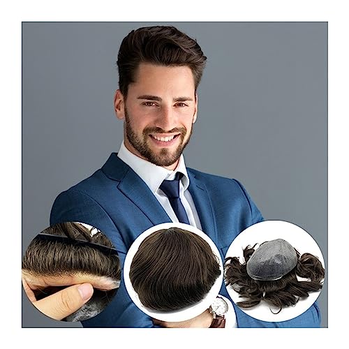 Haar Toupet Männer Indisches Remy-Echthaarsystem, Herrenhaarteile, 20,3 x 25,4 cm, unsichtbares Voll-Poly-Haut-PU-Injektions-Toupet for Herren, 120% Dichte, langlebige männliche Haarprothese Herren-T von MOOWI