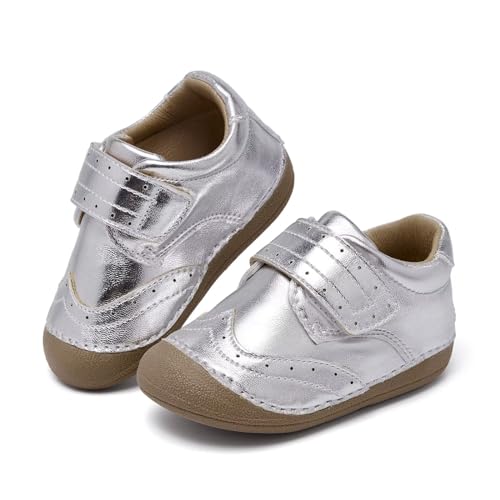 MORENDL Baby Lauflernschuhe Unisex Mary Jane Babyschuhe Krabbelschuhe für Kleinkind Jungen Mädchen Silber EU 19 von MORENDL