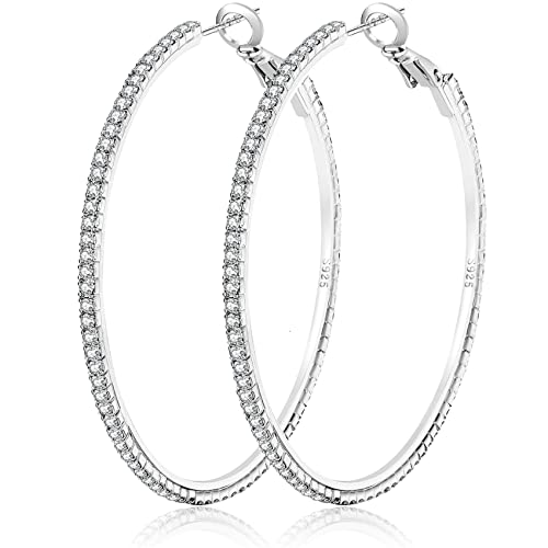 MOROTOLE 925 Sterling Silber Strass Hoop Ohrringe Mode dünn Silber Strass Hoops Hypoallergene große Silber Hoops Ohrringe für Frauen Mädchen Schmuck Geschenke 20/30/40/50/60/70mm Silber Creolen von MOROTOLE