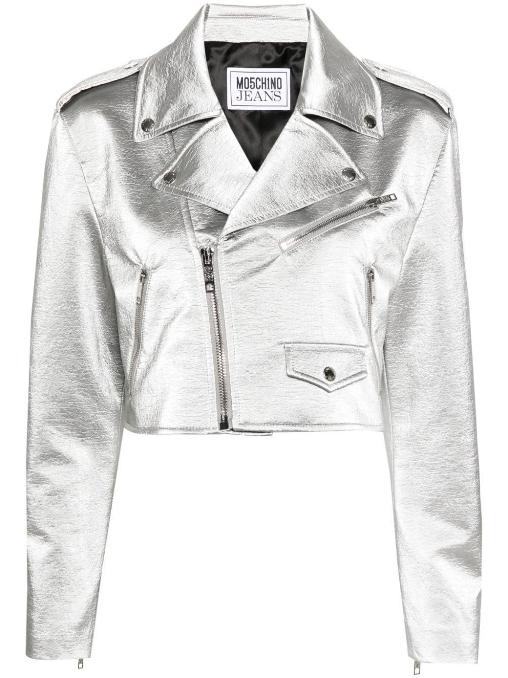 MOSCHINO JEANS Cropped-Jacke im Metallic-Look - Silber von MOSCHINO JEANS