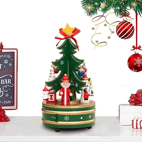 MOTHAF Weihnachts-Spieluhr | Rotierende Spieluhr mit Weihnachtsbaum aus Holz,Weihnachtsschmuck, Spieluhr, pädagogische und musikalische Figur, Aufziehmechanismus für Kinder von MOTHAF