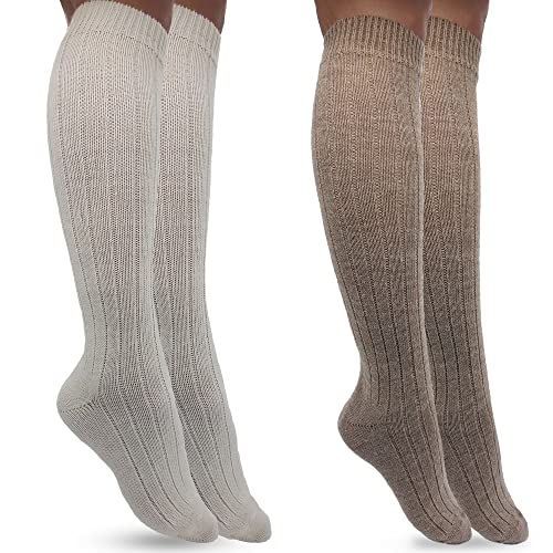 MOUNTREX Kniestrümpfe - Alpaka Socken, Wollsocken für Damen, Herren - Warme Kuschelsocken - 2 Paar, Ecru/Beige (Kniestrümpfe), 35-38 von MOUNTREX