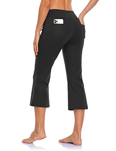 MOVE BEYOND Butterweiche Damen Bootcut Yogahose Capris mit 4 Taschen Bauchkontrolle Workout Bootleg Arbeitshose, Schwarz, S von MOVE BEYOND