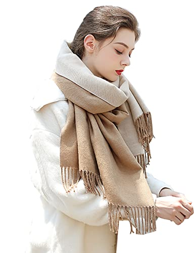 MOWEN Kaschmir Schal Frauen übergroße Pashmina Große Warme Schals Wraps 2-Ton Solid Color für Herbst Winter 70X200cm von MOWEN