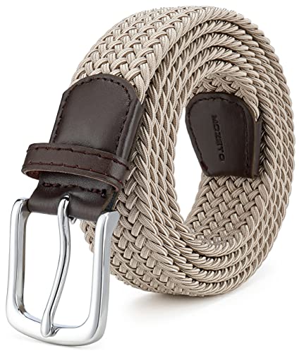 MOZETO Elastisch Stretch Gürtel Breite 3.3cm, Stoffgürtel Stretchgürtel Flechtgürtel Geflochtener Gürtel für Damen und Herren, Khaki, Geeignet für 30-34 taille / Länge105cm von MOZETO