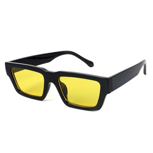 Kleine Sonnenbrille mit quadratischem Rahmen Punk für Männer und Frauen Anti-UV 400-5247-Schwarz gelb von MPOWRX