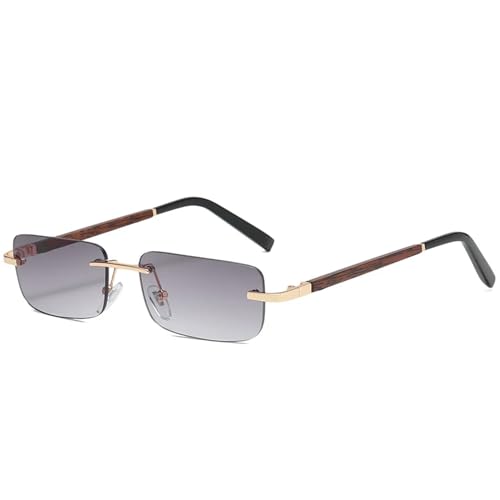 MPOWRX Sonnenbrille Damen Herren Vintage Rechteck Holz Sonnenbrille UV400 Autofahrerbrille Rahmenlos-schwarz-als Bild anzeigen von MPOWRX