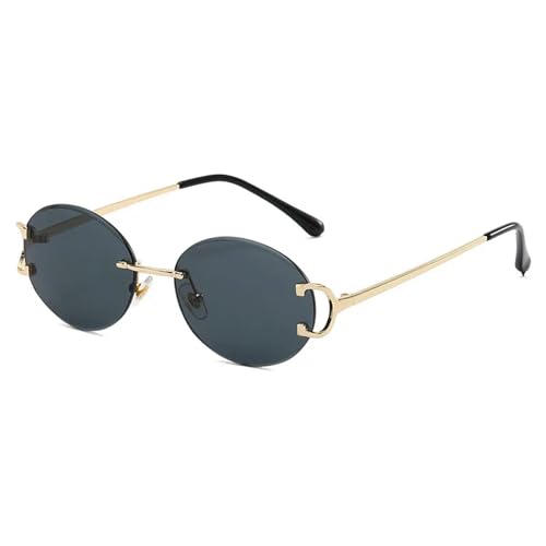 MPOWRX Sonnenbrille Frau Sommer Randlose Sonnenbrille Ovale Schatten Rosa Damen Sonnenbrille UV400-Gold Schwarz-Als Bild von MPOWRX