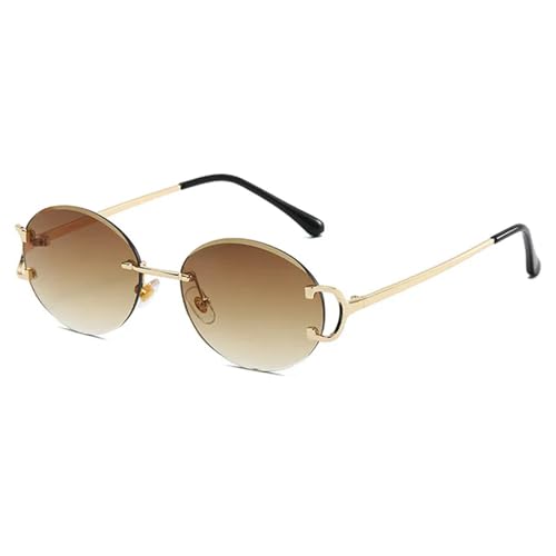 MPOWRX Sonnenbrille Frau Sommer Randlose Sonnenbrille Ovale Schattierungen Rosa Damen Sonnenbrille UV400-Gold Farbverlauf Braun-As Bild von MPOWRX