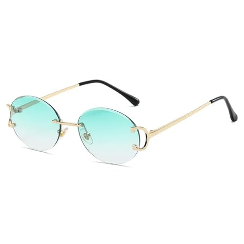 MPOWRX Sonnenbrille Frau Sommer Randlose Sonnenbrille Ovale Schattierungen Rosa Damen Sonnenbrille UV400-Gold Farbverlauf Grün-As Bild von MPOWRX