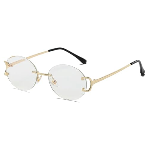 MPOWRX Sonnenbrille Frau Sommer Randlose Sonnenbrille Ovale Schattierungen Rosa Damen Sonnenbrille UV400-Gold Transparent-As Bild von MPOWRX