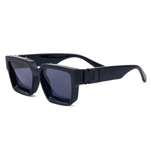 MPOWRX Sonnenbrille Frauen Schattierungen Retro Quadrat Schwarze Sonnenbrille Punk Brille für Männer-Schwarz-Schwarz-Als Bild von MPOWRX