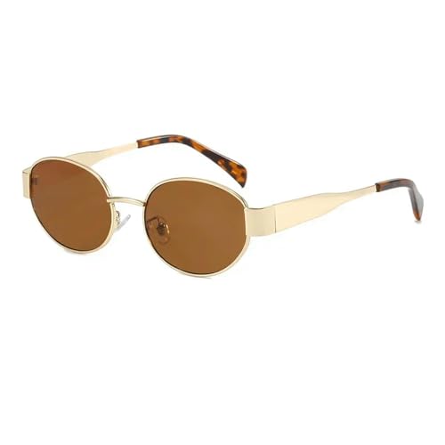 MPOWRX Sonnenbrille für Damen Herren Kleiner Metallrahmen Sonnenbrille Schatten UV400 Schutz-Gold Braun-Als Bild von MPOWRX