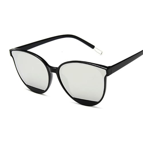 MPOWRX Spiegel Sonnenbrille Frau Vintage Cat Eye Schwarz Sonnenbrille Damen UV400 -Schwarz Silber von MPOWRX