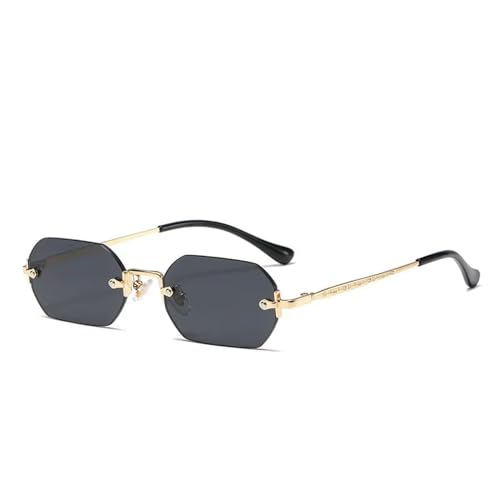 MPOWRX Vintage Rimless Polygon Sonnenbrille Damen Herren Rahmen Sonnenbrille Damen-Gold Schwarz-Als Bild von MPOWRX