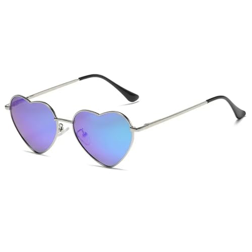 Metall Herzförmige Sonnenbrille Bonbonfarbe Farbverlauf Sonnenbrille Outdoor-Brille Brille - Silber Blau Grün - Als Bild von MPOWRX