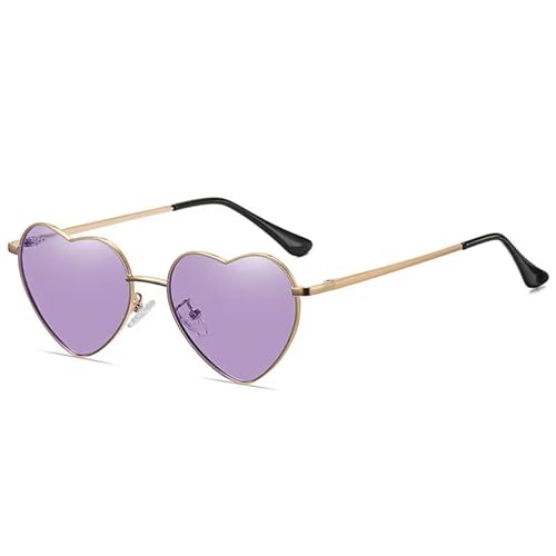 Metall Herzförmige Sonnenbrille Süßigkeiten Farbverlauf Sonnenbrille Outdoor-Brille Brille-Gold Lila-Als Bild von MPOWRX