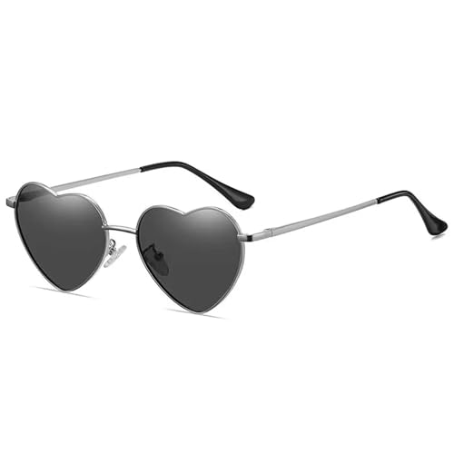 Metall Herzförmige Sonnenbrille Süßigkeitenfarbe Farbverlauf Sonnenbrille Outdoor-Brille Brille-Silber Schwarz-Als Bild von MPOWRX