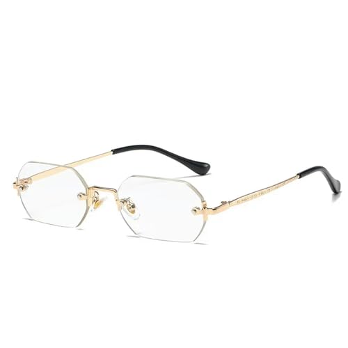 Vintage Rimless Polygon Sonnenbrille Damen Männer Rahmen Sonnenbrille Damen-Gold Transparent-Als Bild von MPOWRX