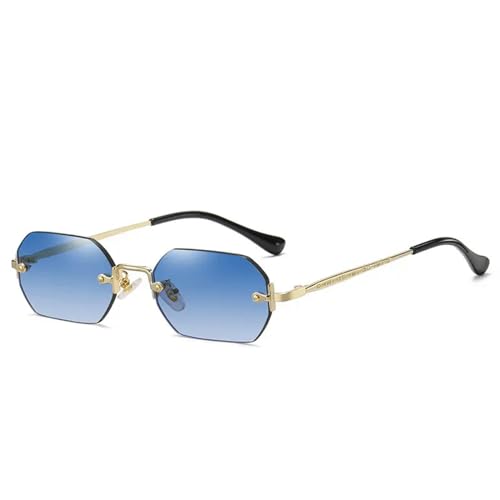 Vintage Rimless Polygon Sonnenbrille Frauen Männer Rahmen Sonnenbrille Damen-Gold Blau-Als Bild von MPOWRX