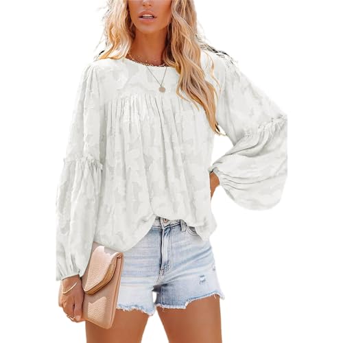MQYXGS Damen Blusen mit Laternenärmeln lässige Tunika Oberteile Rundhalsausschnitt Babydoll Hemden 3/4-Bluse mit Glöckchenärmeln Spitzenoberteile floral Spitzenbluse Laternen Langarm Tunika Hemd MQYXGS Damen Blusen mit Laternenärmeln lässige Tunika Oberteile Rundhalsausschnitt Babydoll Hemden 3/4-Bluse mit Glöckchenärmeln Spitzenoberteile floral Spitzenbluse Laternen Langarm Tunika Hemd von MQYXGS