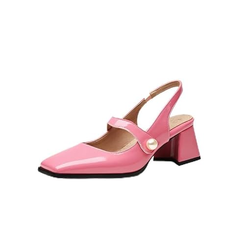 MRKEWUNEY Elegant Damens Chunky Heel Mary Jane Square Toe Kn?Chelriemchen Block Mid Heel Slingback Pumps Dress Buro Schuhe Hochzeit Dress Schuhe Pink Size 33 von MRKEWUNEY